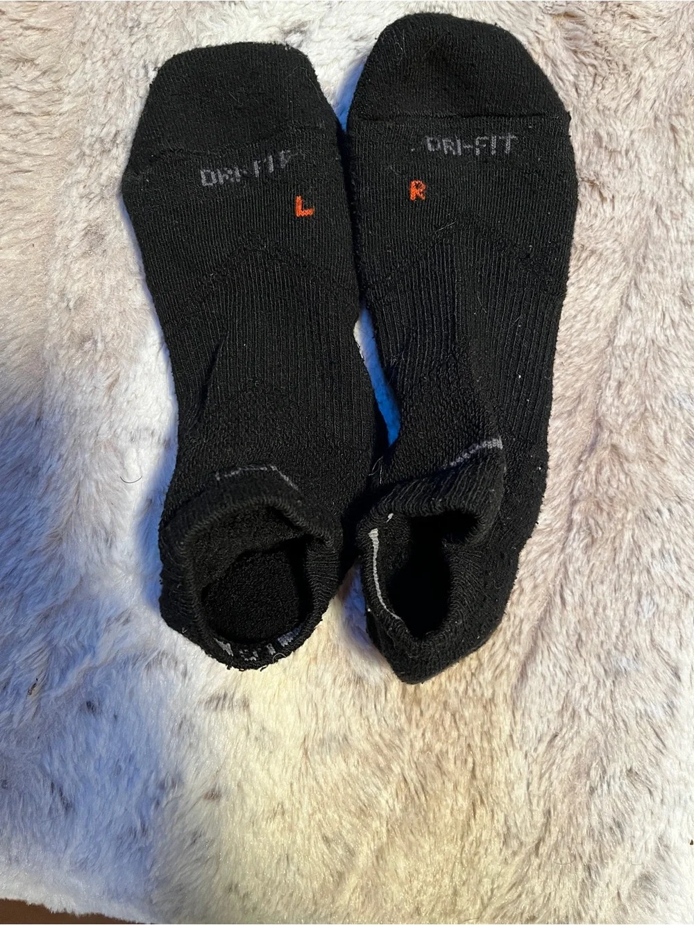 Nike Black Low-Cut Dri-FIT Left/Right Athletic Socks with Orange L/R Mark